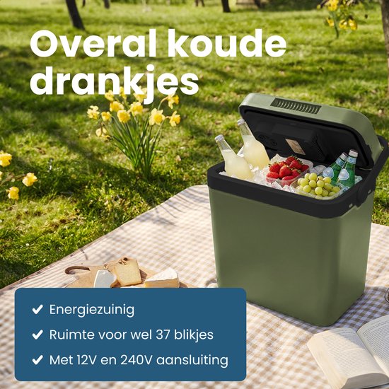 Auronic Koelbox Elektrisch 12V en 230 volt - 25L - Camping Koelkast - Auto - Koelen en Verwarmen - Frigobox - Groen