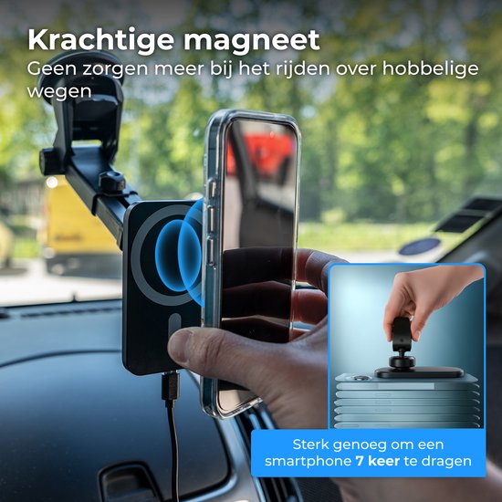 Nuvance Telefoonhouders Auto - Telefoonhouder met Zuignap - Geschikt voor MagSafe - Incl USB-C kabel - Draadloze Oplader - Gsm Houder Auto