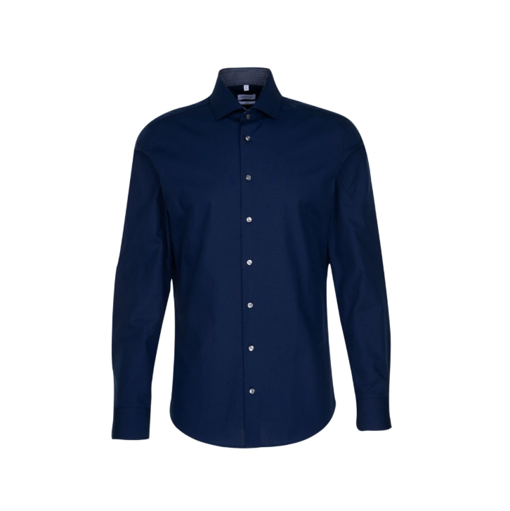Seidensticker Business Overhemd - Donkerblauw - Slim Fit, Kentkraag, Bügelfreie Katoen