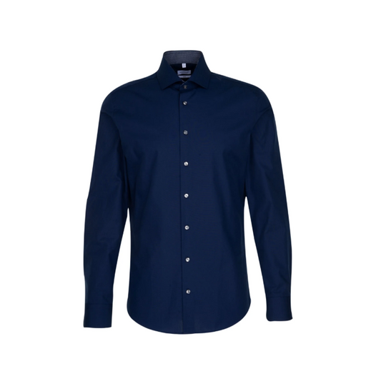 Seidensticker Business Overhemd - Donkerblauw - Slim Fit, Kentkraag, Bügelfreie Katoen