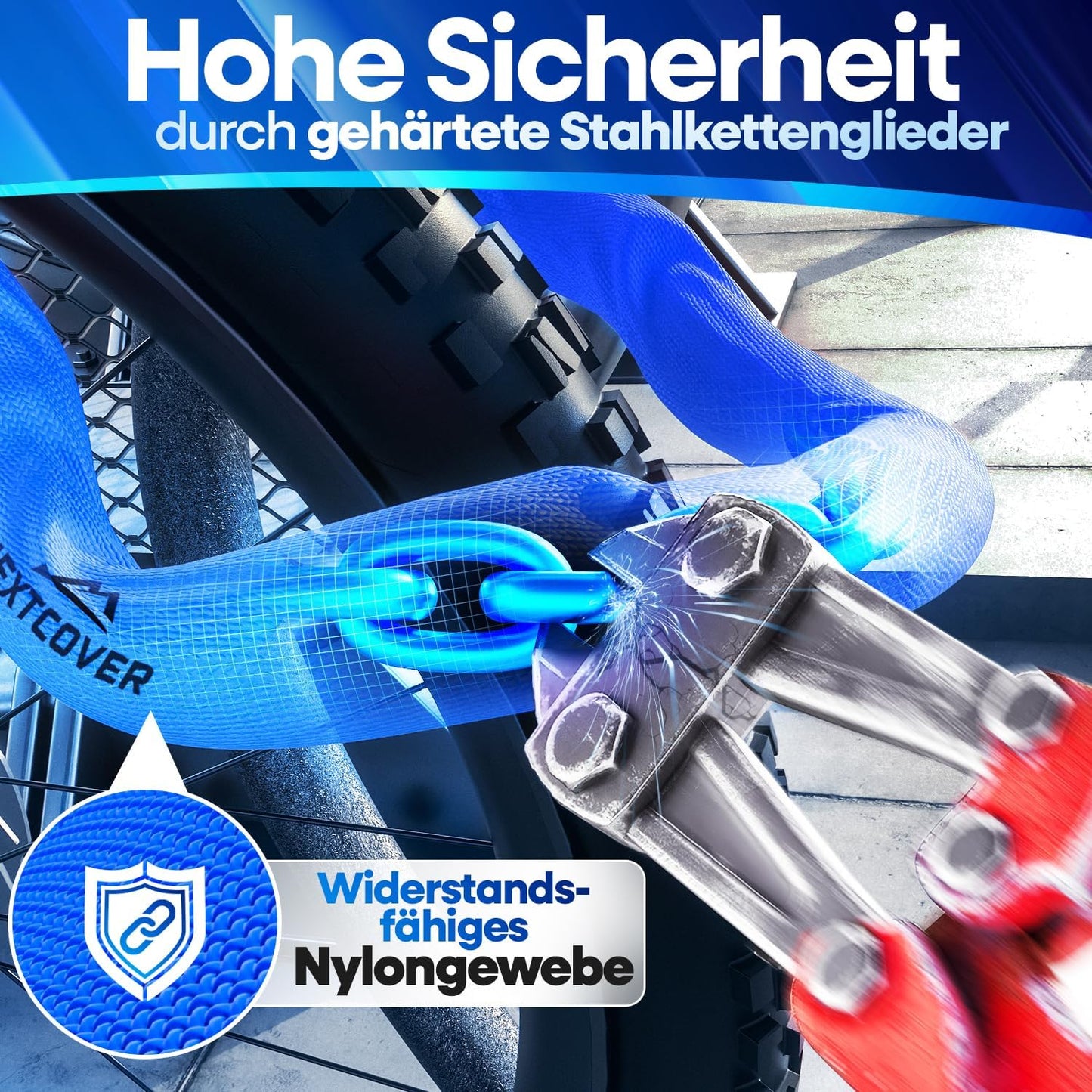 NEXTCOVER® Fietsslot LockOne met sleutel - hoge veiligheid - robuust & duurzaam - 3 sleutels - Blauw