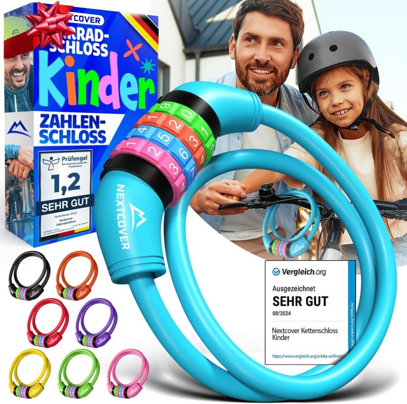 NEXTCOVER® Kinderfietsslot met 4-cijferige cijfercode - Combinatieslot kleurrijke cijfers