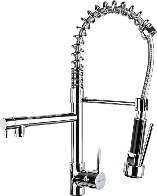 TecTake Keukenkraan - Flexibele sproeikop - 12 cm hoog - Dubbele kraan - 402140
