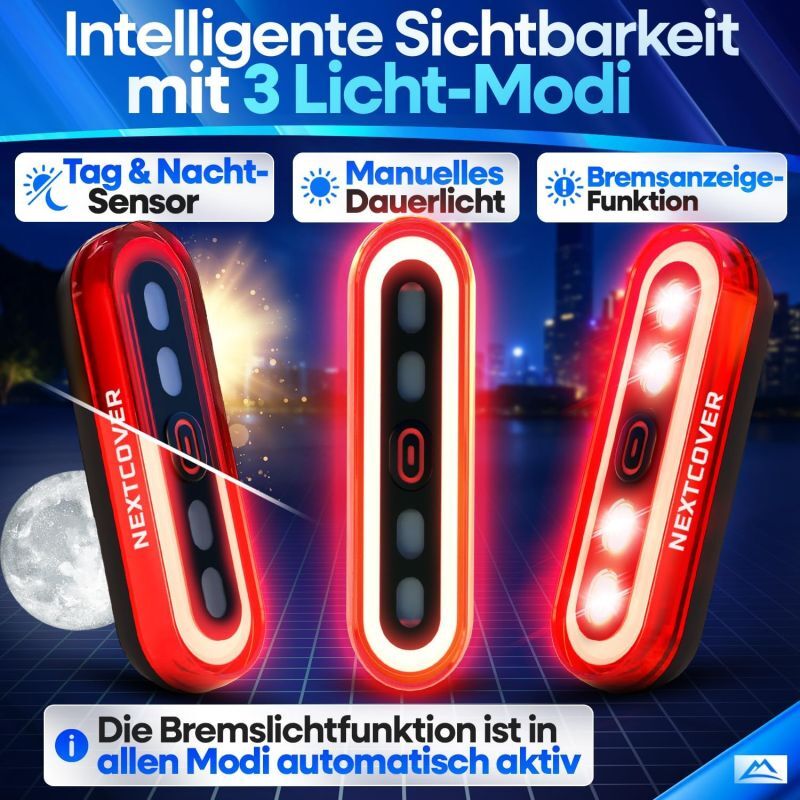 Nextcover Fietsachterlicht - LED - Remlicht - USB - 8U Batterij - Zwart