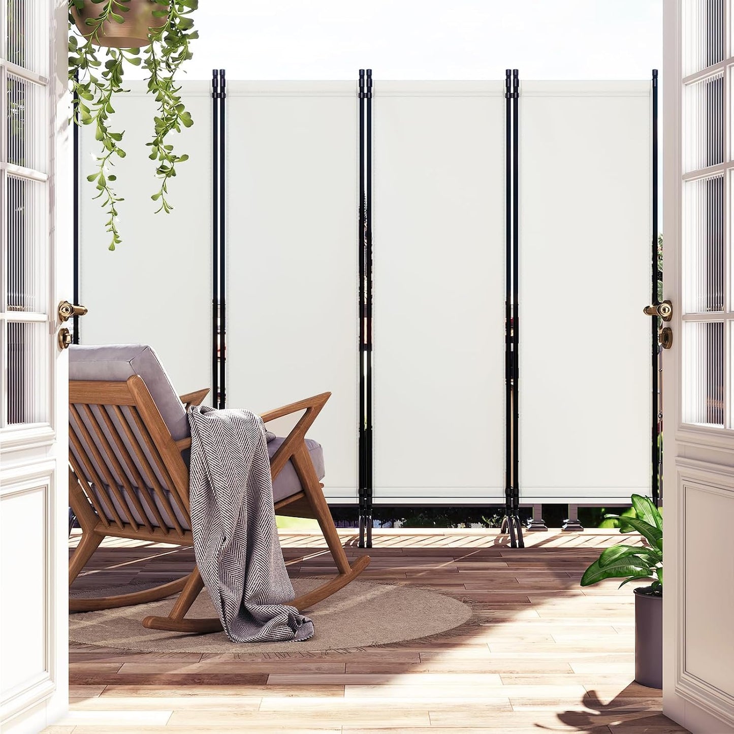 Woltu Paravent 4-Delig 224 x 182 cm – Crème – Inklapbare Ruimteverdeler en Inkijkbescherming voor Binnen en Buiten