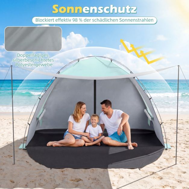 Coast Strandtent 260 × 150 × 160 cm – Beach Shelter met Luifel, UPF 50+ UV-Bescherming, Mesh Ramen & Draagtas – Groen
