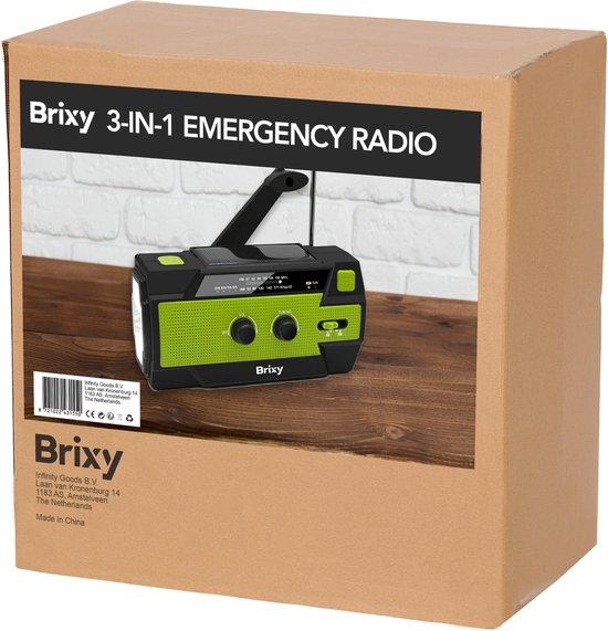 Brixy Noodradio - Radio Met Accu Batterij Voor Noodsituaties - 4000 MAH - Opwindbaar - Solar - Zaklamp - Powerbank - Groen