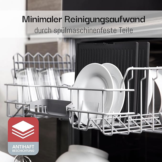 LEBENLANG Elektrische Tafelgrill - 2400W - Inclusief Grilltang en Spatbescherming - 30 x 23,7 x 15 cm - RVS