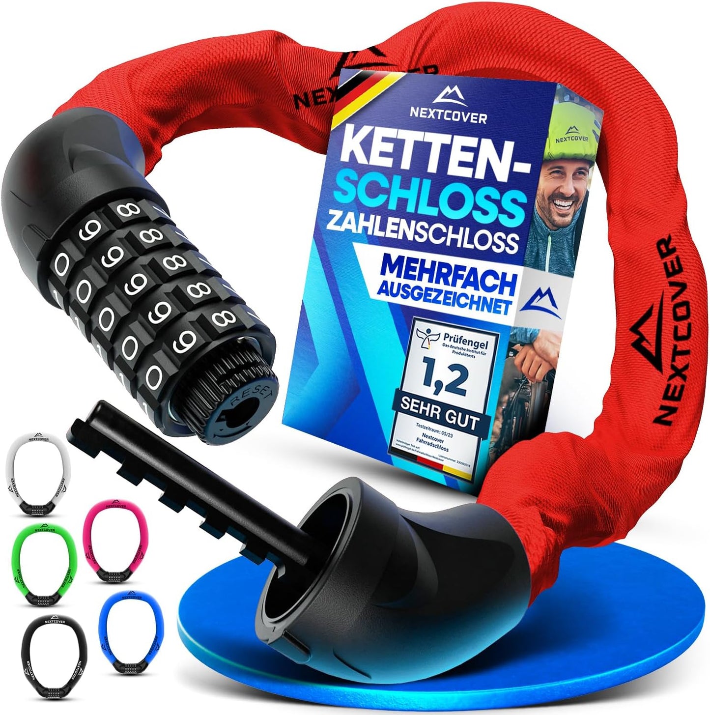 NEXTCOVER® Fietsslot LockOne met sleutel - hoge veiligheid - robuust & duurzaam - 3 sleutels - Rood
