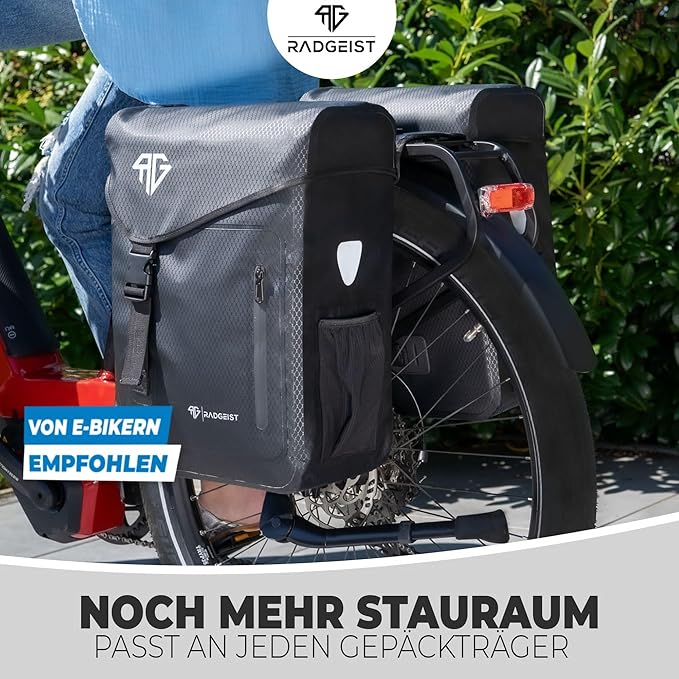 RADGEIST fietstas voor bagagedrager 100% waterdicht I Dubbele tas fiets 50 liter - Dubbele bagagedraagtas met gemakkelijke bevestiging