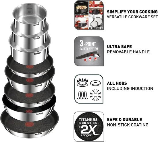 Tefal Ingenio Emotion - Pannenset - 20-delig - Inductie - Stapelbaar - Afneembare Handgreep - Ruimtebesparend