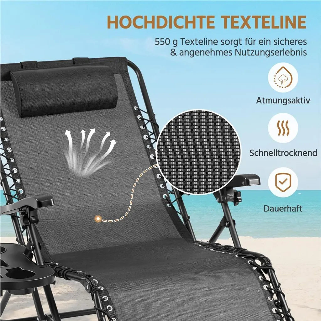 Yaheetech Zero Gravity Ligstoel Donkergrijs – Verstelbare Opvouwbare Relaxstoel met Kussen en Bekerhouder