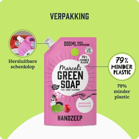 Marcel's Green Soap Handzeep Navulling - Patchouli & Cranberry - 6 x 500ml
