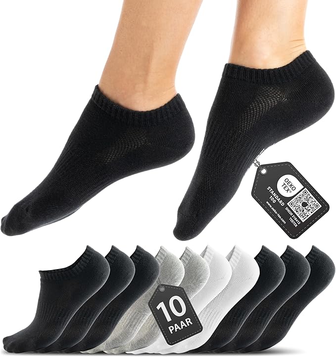 Heldenwerk 10 paar premium sneakersokken voor dames en heren – Korte sokkenset van gekamd katoen met comfortabele tailleband – Unisex sportsokken – Maat 43-46