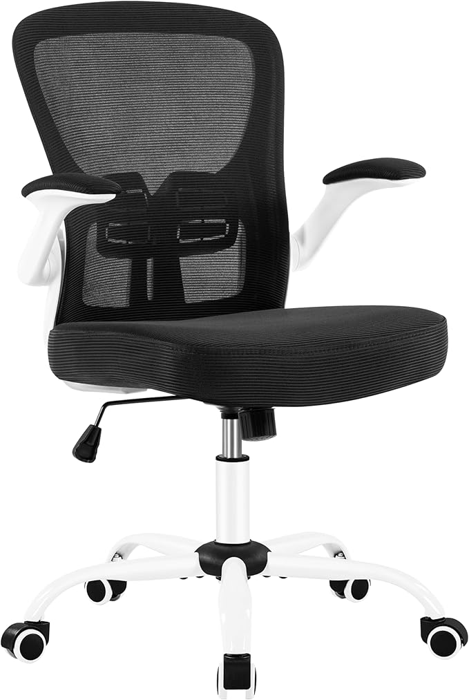 Yaheetech Bureaustoel Wit/Zwart – Ergonomisch en Draaibaar – Verstelbare Zithoogte 46,5-56,6 cm