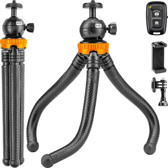 Studio ME Telefoon Statief - 25 cm - Tripod Smartphone - Flexibel - Camera Statief - Zwart - Gorillapod - Telefoonhouder - Incl. Bluetooth Afstandsbediening - Tripod Iphone - Statief Telefoon