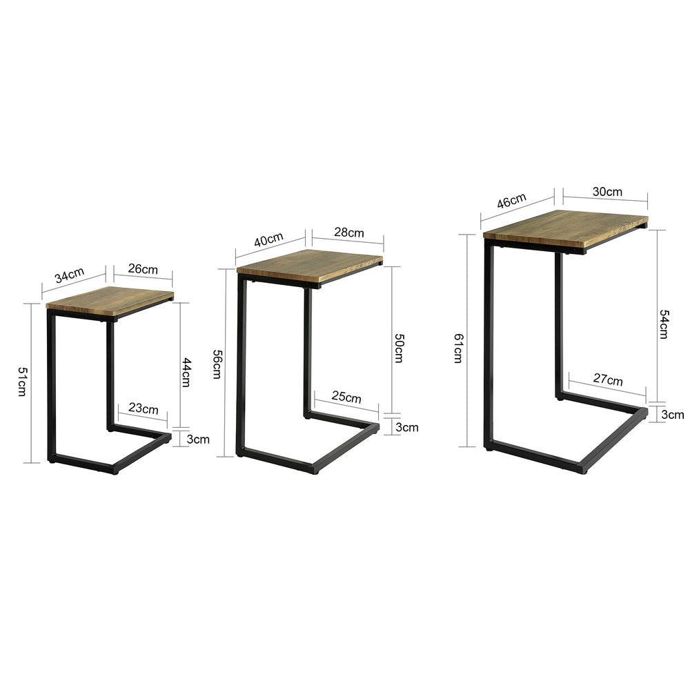 SoBuy Set van 3 salontafels - Inschuifbaar - Bijzettafels - Max. 20KG - 34 x 51 x 26 cm - Houtkleur