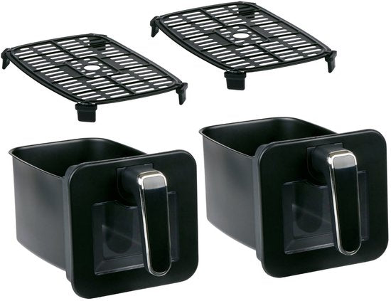 alpina Dubbele Airfryer XXL - Heteluchtfriteuse 2x4L - Air Fryer met Digitaal Touchscreen - Heteluchtoven voor 6 Personen en Meer - 8 Kookprogramma's - Sync-Modus - Timer Functie