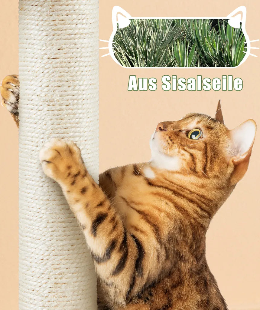 Yaheetech Krabpaal met Kattenbakmeubel 80 x 45 x 134,5 cm - Vintage Bruin/Beige - 2-in-1 Kattenmeubel met Krabpaal en Kattenbak Kast