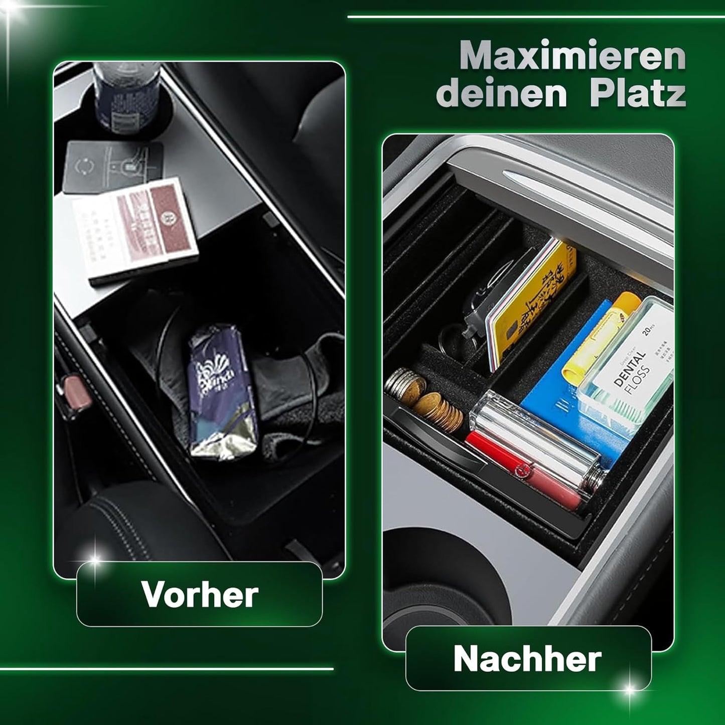 loonara Middenconsole Organizer Set voor Tesla Model 3 & Model Y - Zwart