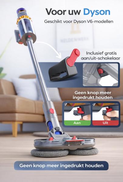 HELDENWERK Dweilopzetstuk voor Dyson V6 stofzuiger, Dyson accessoires, dweilopzetstuk, elektrische vloerwisser met watertank, vulreservoir en 8 wasbare mops