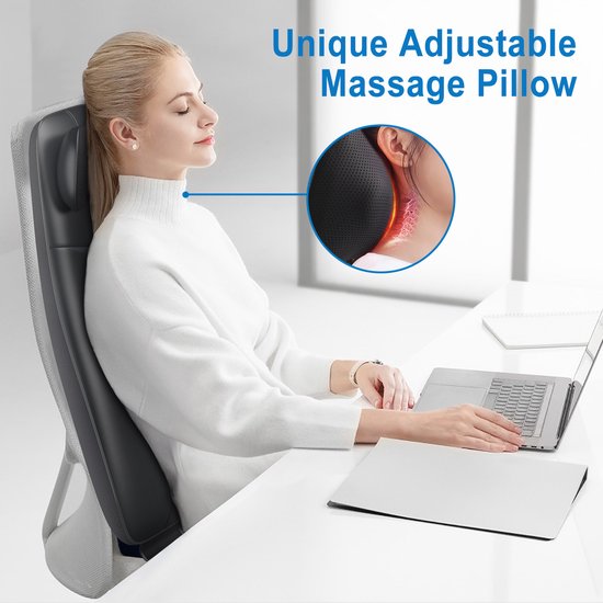 RENPHO Shiatsu massagekussen - Volledige rug- en nekmassage – Met warmte en vibratie – Instelbare zones en intensiteit – Automatische hoogteherkenning – Geschikt voor elke stoel – Ideaal voor thuis of op kantoor