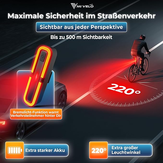 Achterlicht fiets met remindicator - achterlicht StVZO goedgekeurd met voedingsbatterij - USB-C oplaadbare fietslamp IPX5 waterdicht - achterlicht LED voor racefiets, MTB & gravel bike