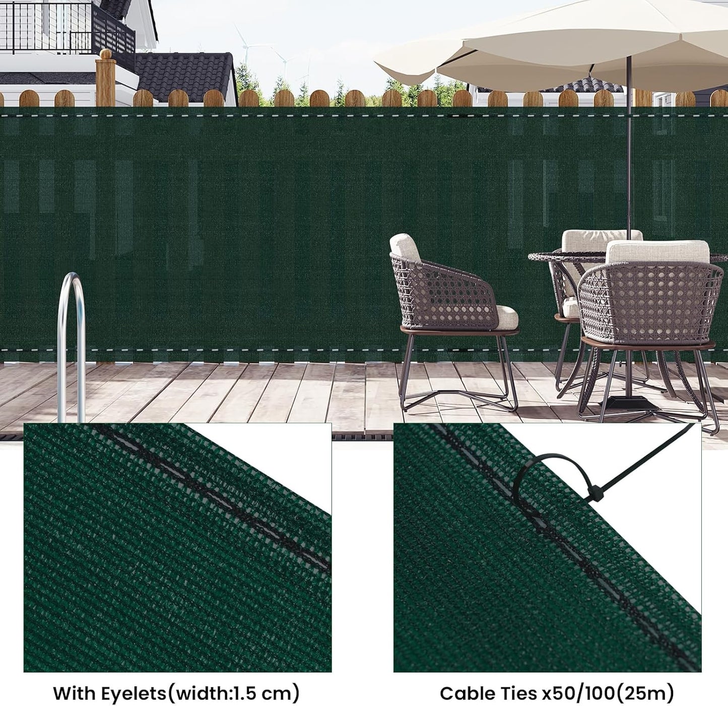 Woltu Inkijkbescherming Tuin en Balkon 1 x 6 m Groen HDPE 180 g/m² – Schaduwdoek en Windbescherming