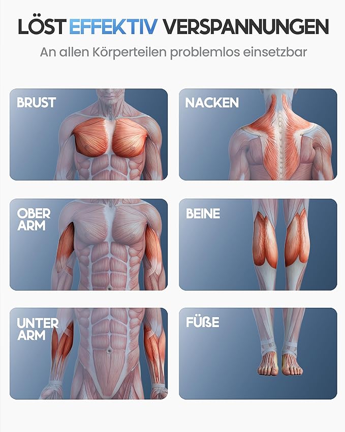 Heldenwerk Massagepistool met 6 Massagekoppen – Spiermassageapparaat 3200 rpm, USB-C Oplaadbaar - Grijs