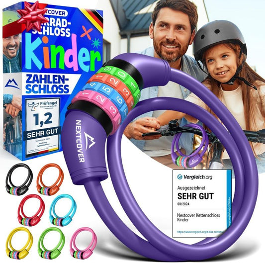 NEXTCOVER® Kinderfietsslot met 4-cijferige cijfercode - Kinderfietsslot - Ideaal voor scooters, fietsen & meer - Combinatieslot fiets met kleurrijke cijfers - Scooterslot Extra robuust & veilig