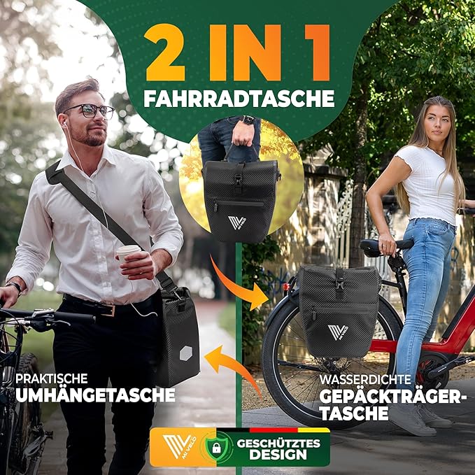 MIVELO Fietstas – Waterdicht & Incl. Schouderband & Laptopvak – 20 liter – Carbon