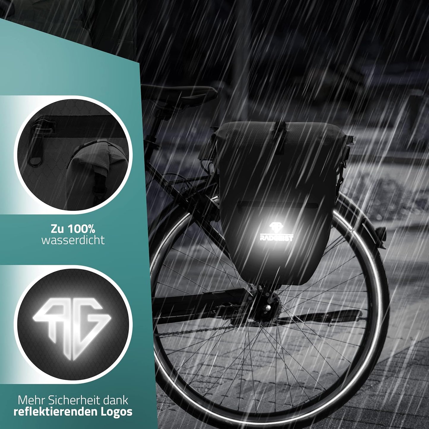 RADGEIST fietstas voor bagagedrager set - 2X tas voor fietsbagagedrager - bagagedraagtas waterdicht & schoudertas - fietstas met reflectoren