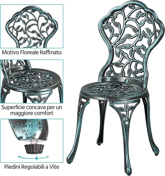 Yaheetech Bistroset 3-delig – Groen – Metalen Tuinset met 2 Stoelen en Tafel