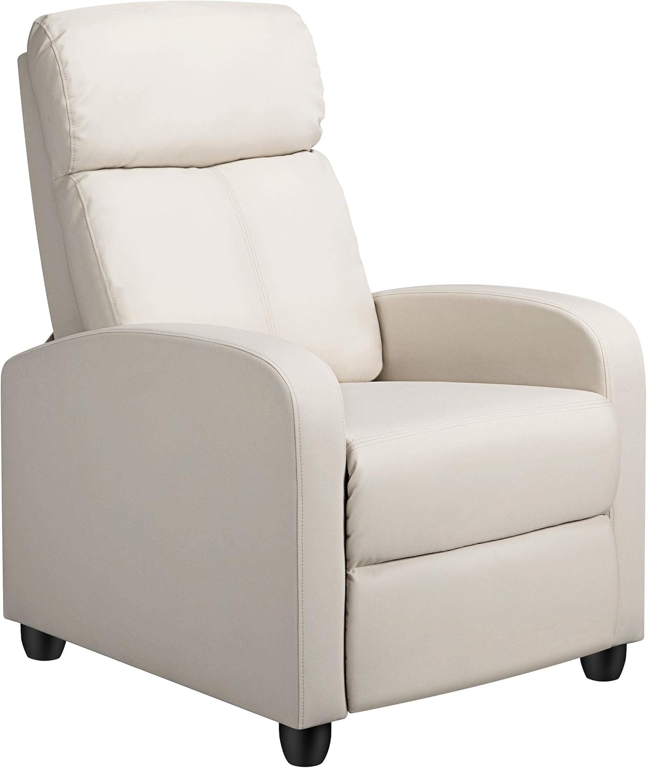 Yaheetech Relaxstoel met Ligfunctie - Verstelbare Fauteuil van Kunstleer - Pocketveren - Beige - 3 Zit- en Ligstanden
