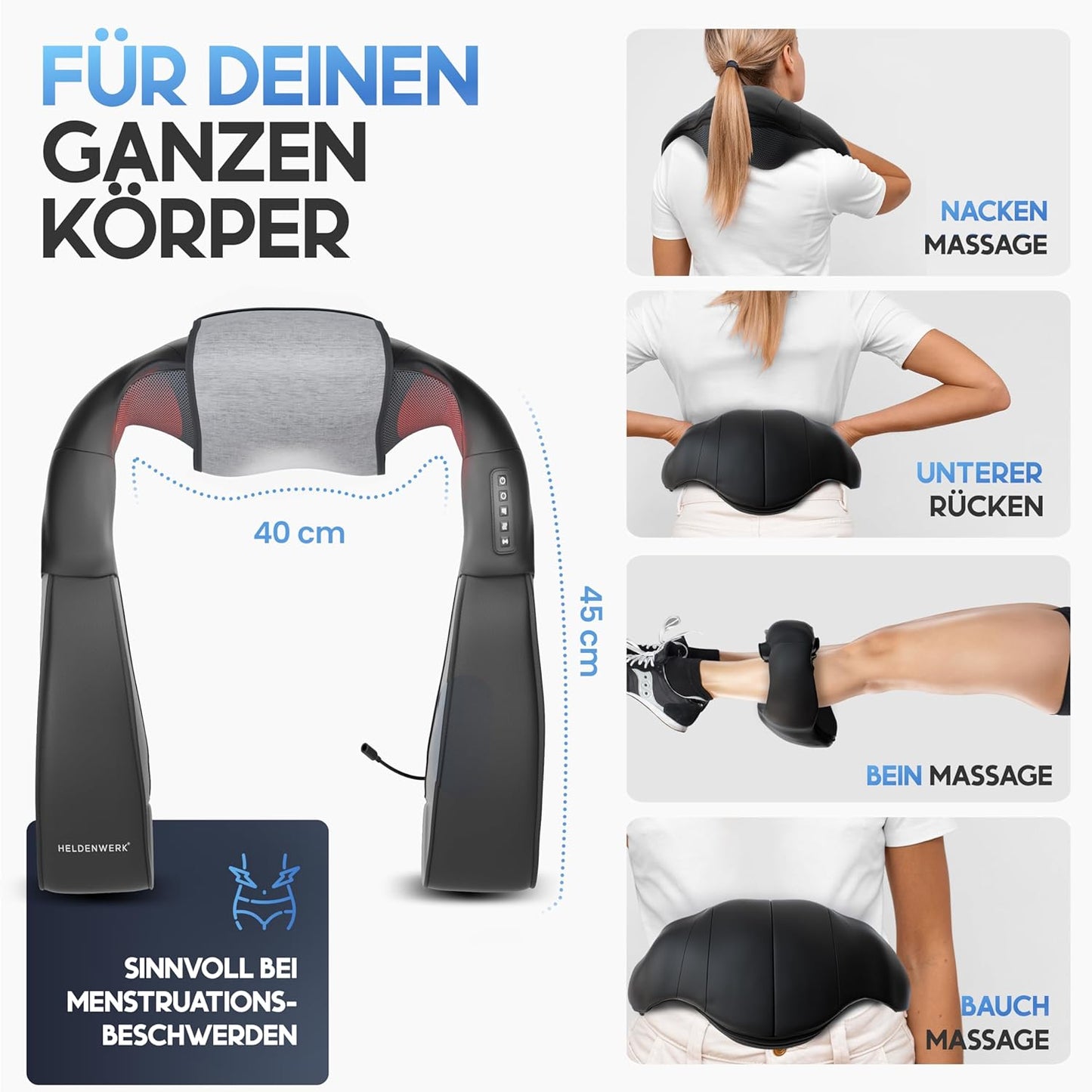 HELDENWERK Massageapparaat, schouder- en nekmassageapparaat met warmte, shiatsu massageapparaat met 4D-massage van diep weefsel, massage voor nek, rug, schouders, benen en voeten