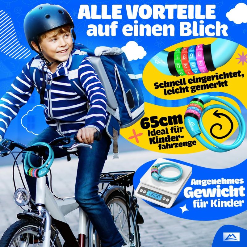 NEXTCOVER® Kinderfietsslot met 4-cijferige cijfercode - Combinatieslot kleurrijke cijfers