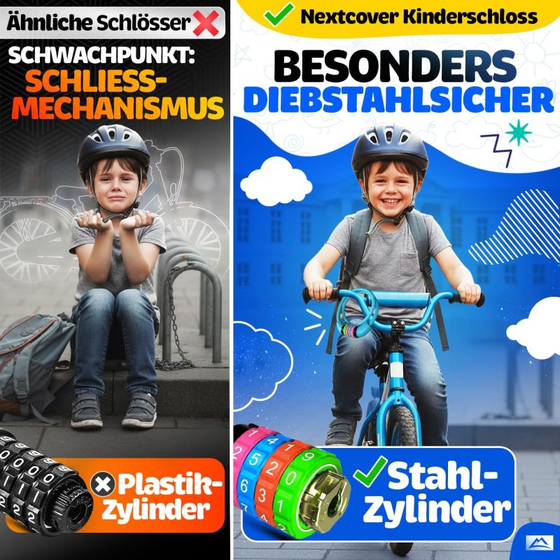 NEXTCOVER® Kinderfietsslot met 4-cijferige cijfercode - Combinatieslot kleurrijke cijfers