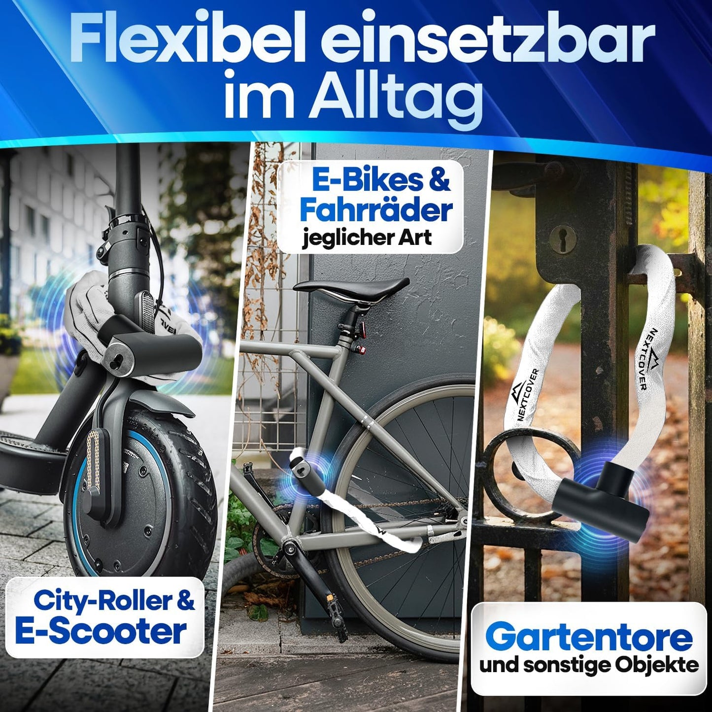 NEXTCOVER® Fietsslot LockOne met sleutel I - [VEILIG] Fietsslot hoge veiligheid I robuust & duurzaam kettingslot fiets I Fietsslot, fietsslot 3 sleutels