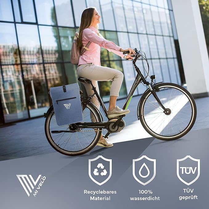MIVELO - Fietstas Voor Bagagedrager - 3-in-1 - 25 liter Inhoud - Jeansblauw & Waterbestendig Polyester - Reflecterende Details - Voor Dagelijks Gebruik