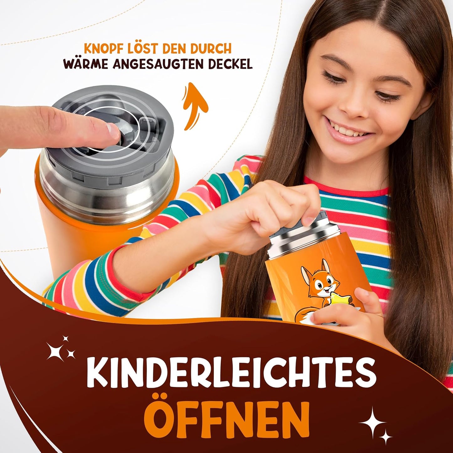 Funkelfuchs thermoskan voor Kinderen - 100% Lekvrij - 500ml - Oranje