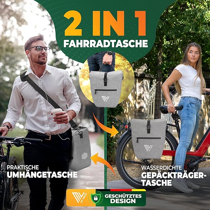 MIVELO Fietstas – Waterdicht & Incl. Schouderband & Laptopvak – 20 liter – Grijs