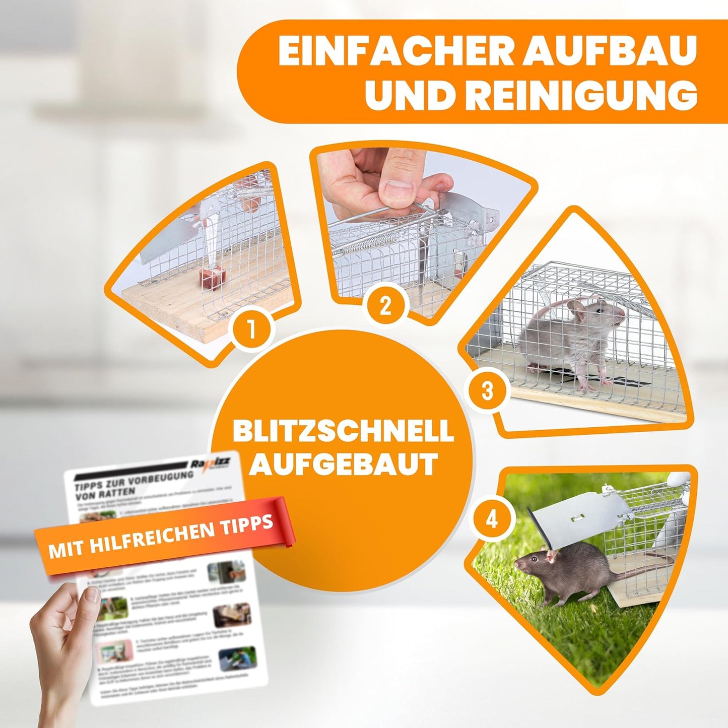 Lebenlang – rattenval hout – 29×12×12 cm – set van 2 – diervriendelijke live trap – inclusief handschoenen
