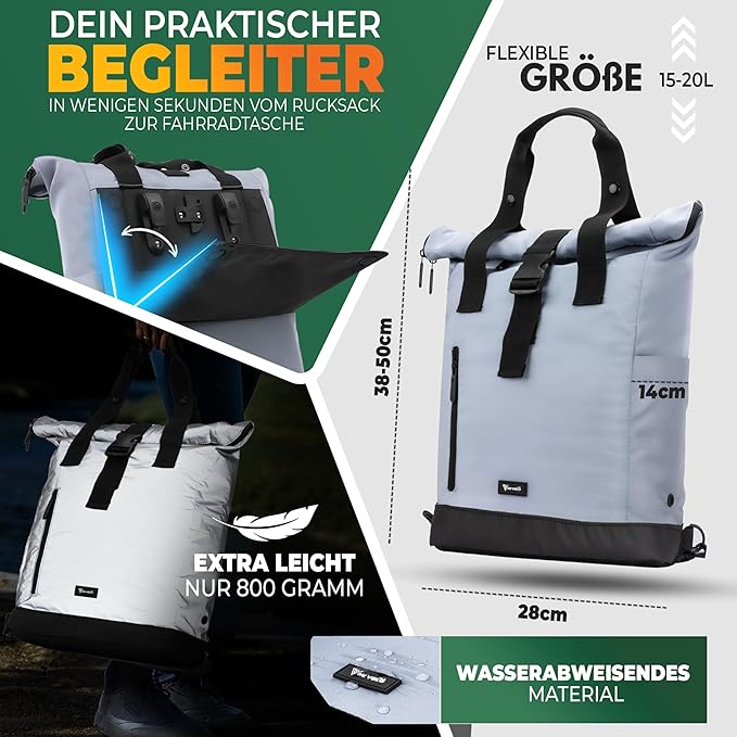 MIVELO - Fietstas Voor Bagagedrager - 22 l Inhoud - Polyester - Reflecterend & Zwart - Met Laptopvak & Schouderband - Voor E-bike & Stadsfiets