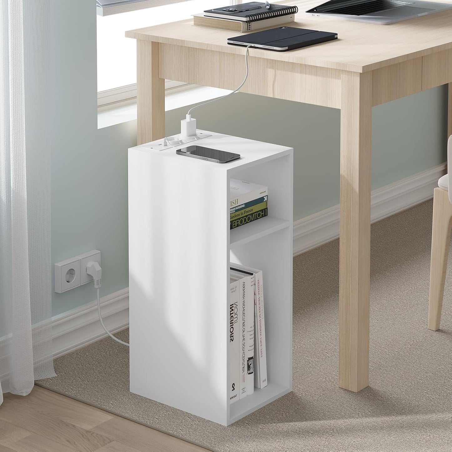 Woltu 2x Nachtkastje met USB en Stopcontact – Wit – 25 x 30 x 60 cm – Compact en Modern Design