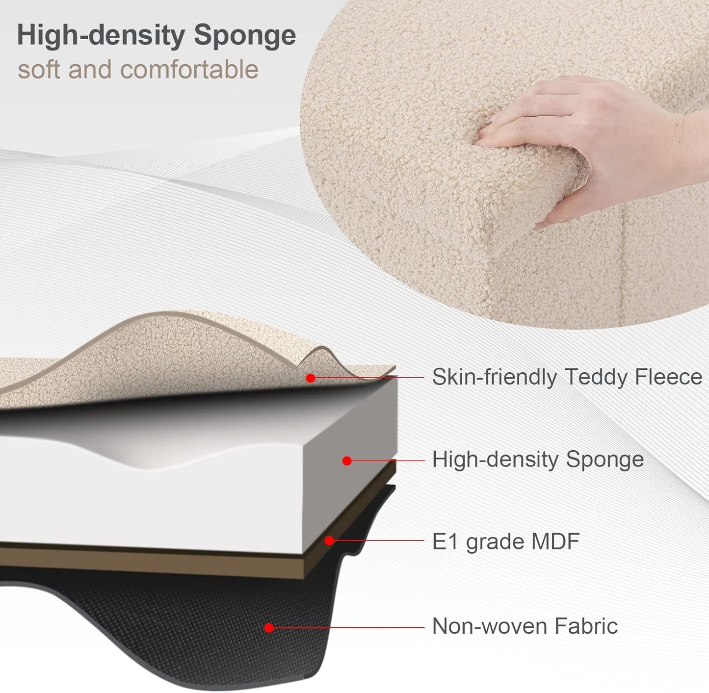eSituro Opbergpoef Vierkant - Teddystof Beige - 38 x 38 x 37 cm