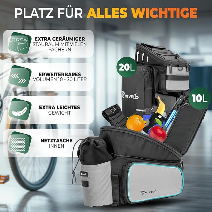 MIVELO Fietstas – Waterdicht & Volledig Reflecterend – 20 liter – Zilvergrijs