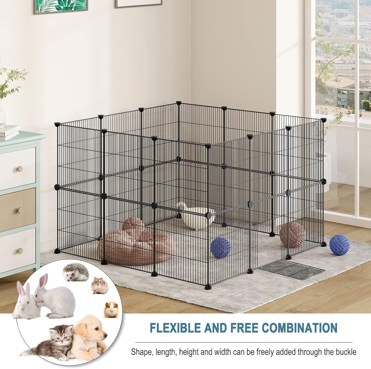 Eugad Puppyren 142x72x72 cm - Opvouwbare Metalen Dierenren met Deur - Zwart/Metaal