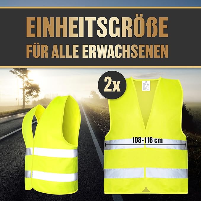 HELDENWERK Veiligheidsvest voor Auto, Set van 2 Volwassenen – Reflecterend Fluorescerend Veiligheidsvest 2026 – Auto Vest, Pechvest, EU-Gecertificeerd