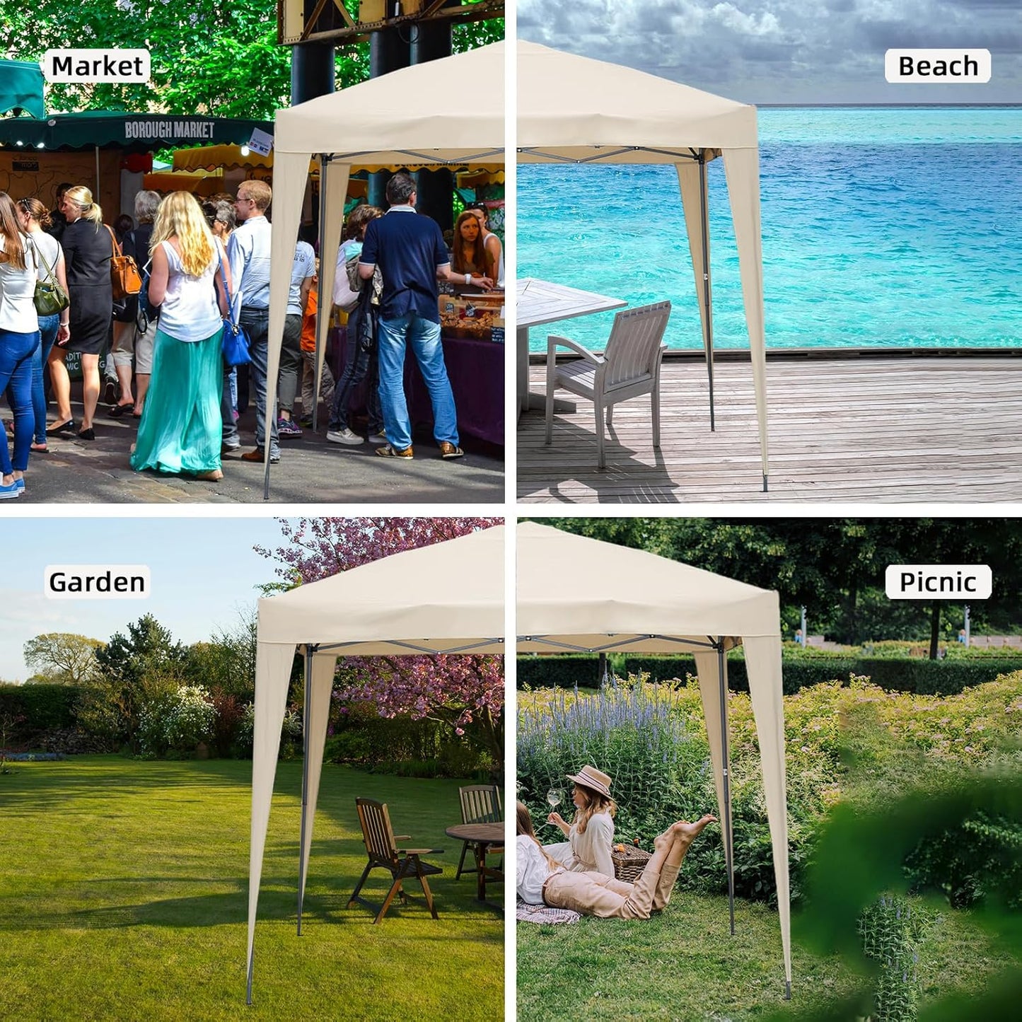 Angel Living Partytent - Easy Up - Met 2 Zijwanden - 250 x 250 x 250 cm - Beige