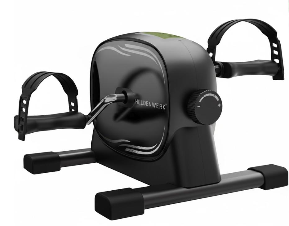 Heldenwerk Stoelfiets voor Armen en Benen – Compacte Mini Hometrainer voor Thuis – Met Weerstand en Trainingsdisplay – Inclusief Antislipmat en Bevestigingsriem – Zwart – 40 x 35 x 30 cm